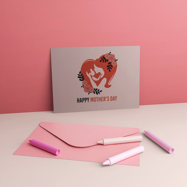 Mother'S Day Celebration Card And Envelope With Mock-Up Psd