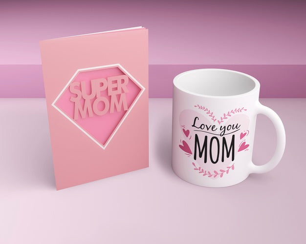 Mother'S Day Celebration Card And Mug With Mock-Up Psd
