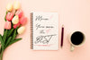 Mother'S Day Mockup Notebook With Tulips Psd