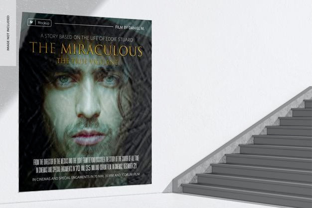Movie Poster On Exterior Wall Mockup, Left View Psd