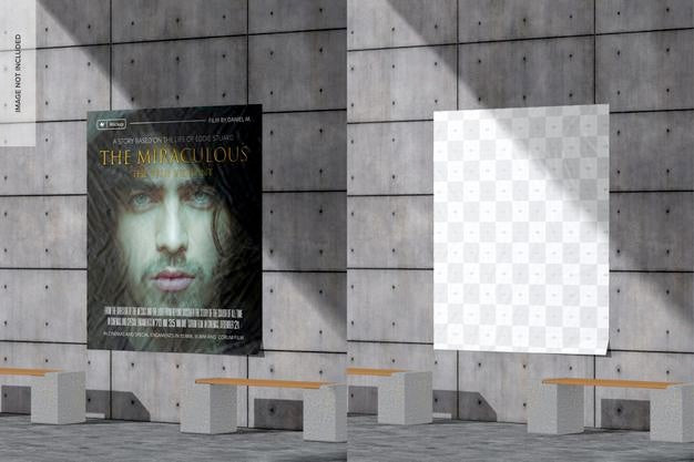 Movie Poster On Exterior Wall Mockup, Right View Psd