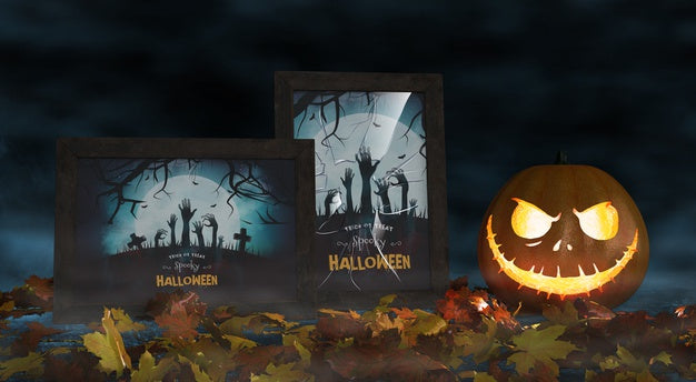 Movie Posters For Halloween Celebration With Scary Pumpkin Psd