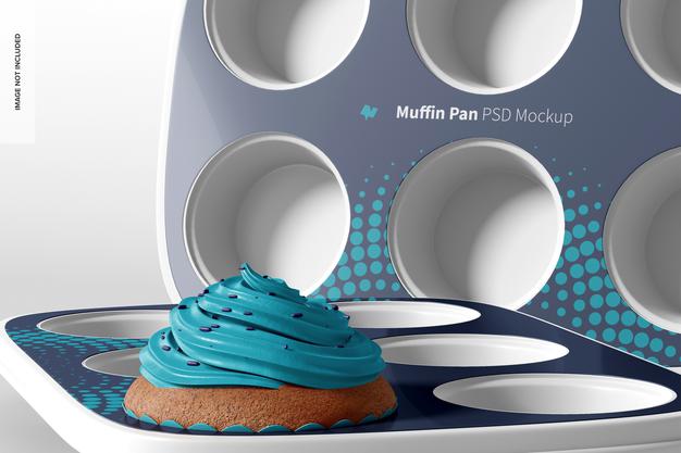 Muffin Pans Mockup, Close Up Psd