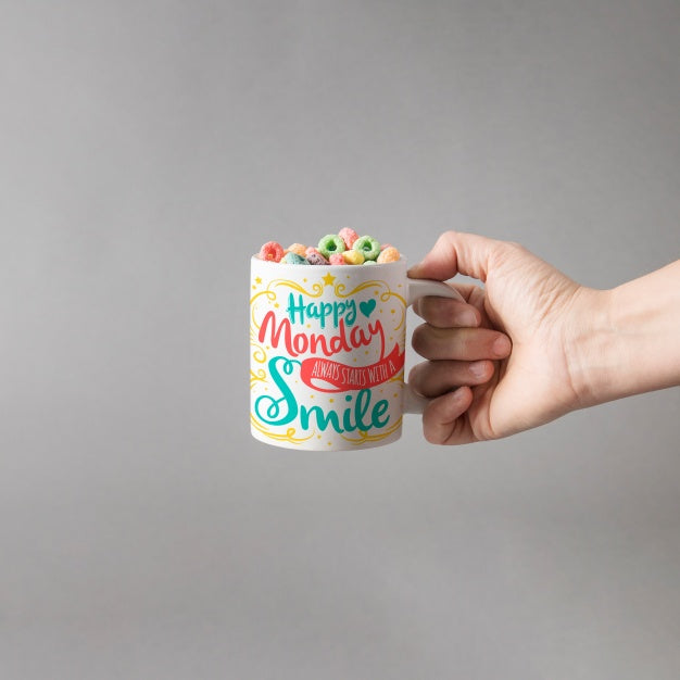 Mug Mockup With Colorful Cereals Psd