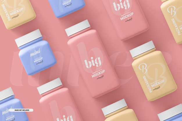 Multi Size Square Pill Supplement Bottle Mockup Psd