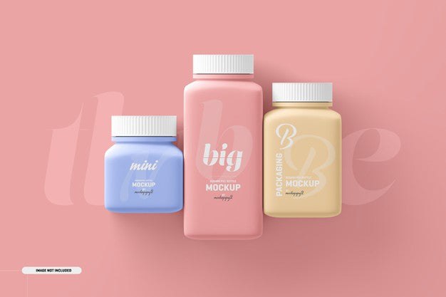 Multi Size Square Pill Supplement Bottle Mockup Psd