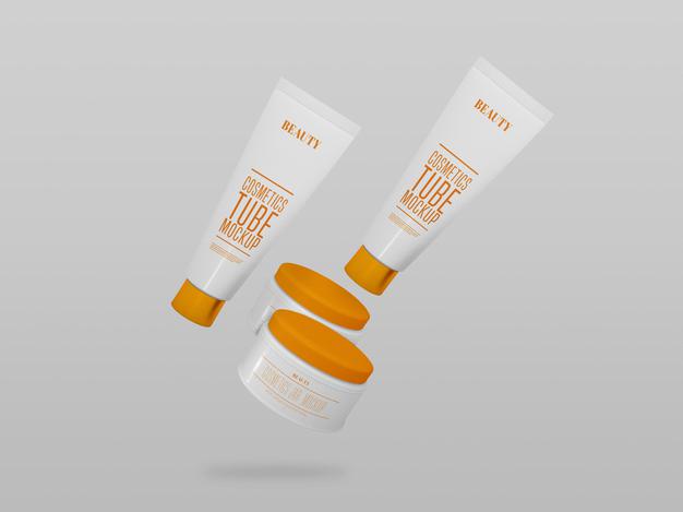 Multiple Cosmetic Cream Jar & Tube Mockup Psd