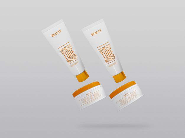 Multiple Cosmetic Cream Jars & Tubes Mockup Psd