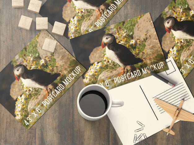 Multiple Postcard On Desktop Mock Up Psd