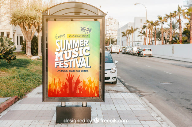 Mupi Mockup At Bus Stop At Street Psd