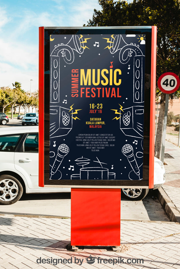 Mupi Mockup In Front Of Cars Psd