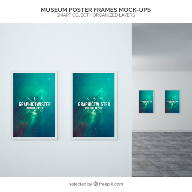 Museum Poster Frames Mockup Psd