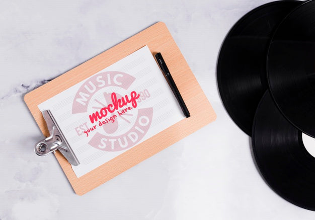 Music Clipboard And Vinyl With Mock-Up Psd