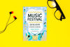 Music Festival Flyer With Glasses And Headphones Beside Psd