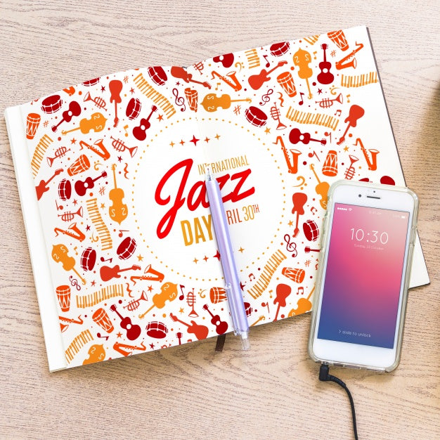 Music Mockup With Smartphone And Brochure Psd