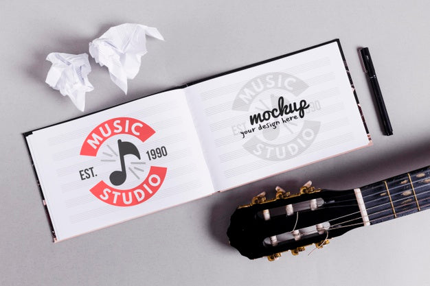 Music Notebook Open With Guitar Psd