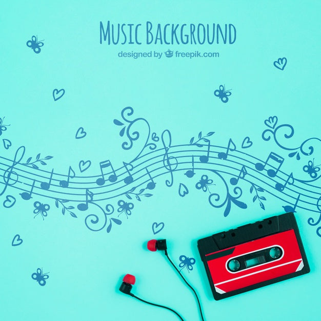 Musical Notes With Tape And Headphones Psd