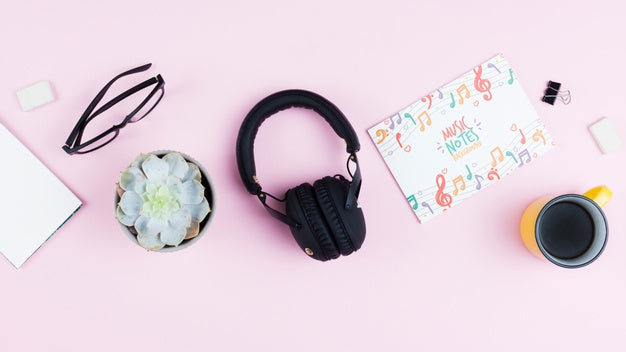 Musician Artist Desk Concept With Headphones Psd