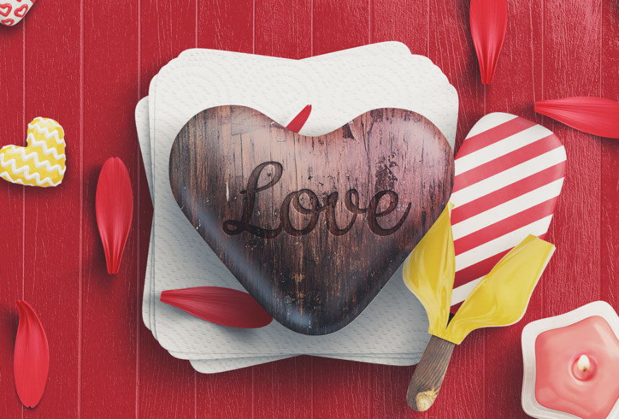 Shopping Craft Paper Bag and Heart Mockup