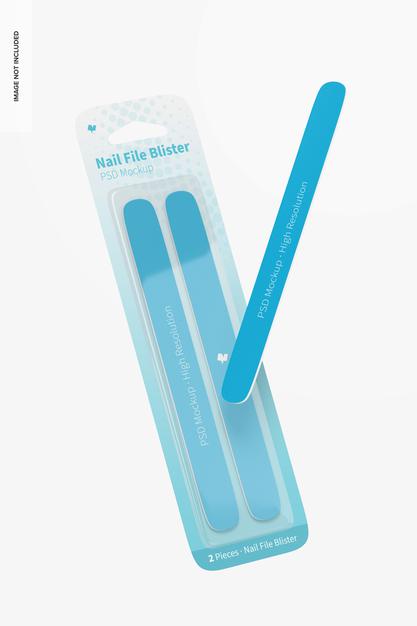 Nail File Blister Mockup, Floating Psd