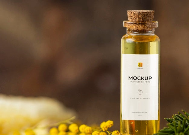 Natural Medicine Packaging Mockup With Ingredients Psd