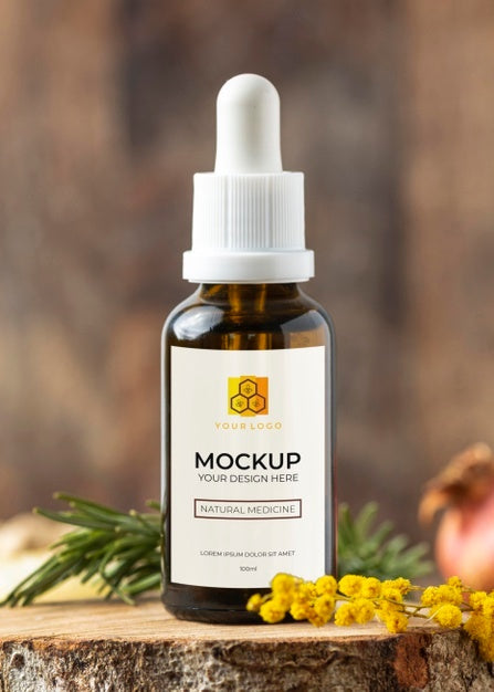 Natural Medicine Packaging Mockup With Ingredients Psd