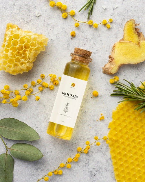 Natural Medicine Packaging Mockup With Ingredients Psd