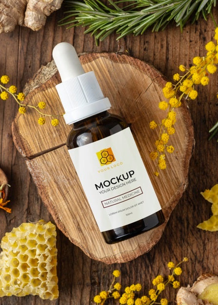 Natural Medicine Packaging Mockup With Ingredients Psd