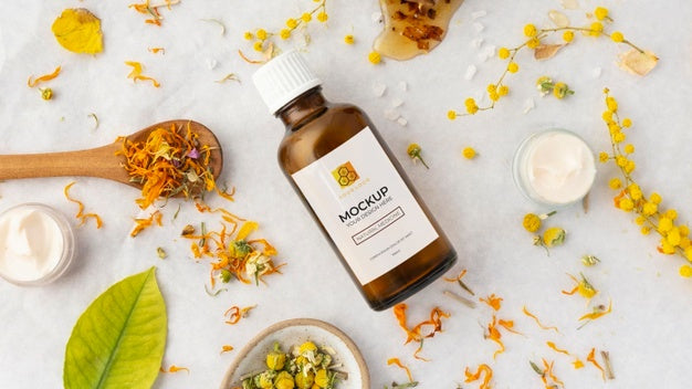 Natural Medicine Packaging Mockup With Ingredients Psd