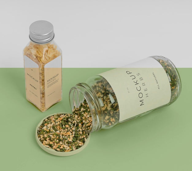 Natural Spices With Label Mock-Up Arrangement Psd