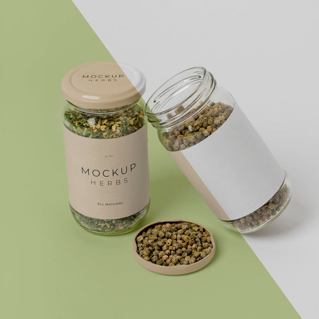 Natural Spices With Label Mock-Up Arrangement Psd