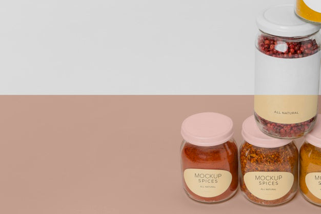 Natural Spices With Label Mock-Up Arrangement Psd
