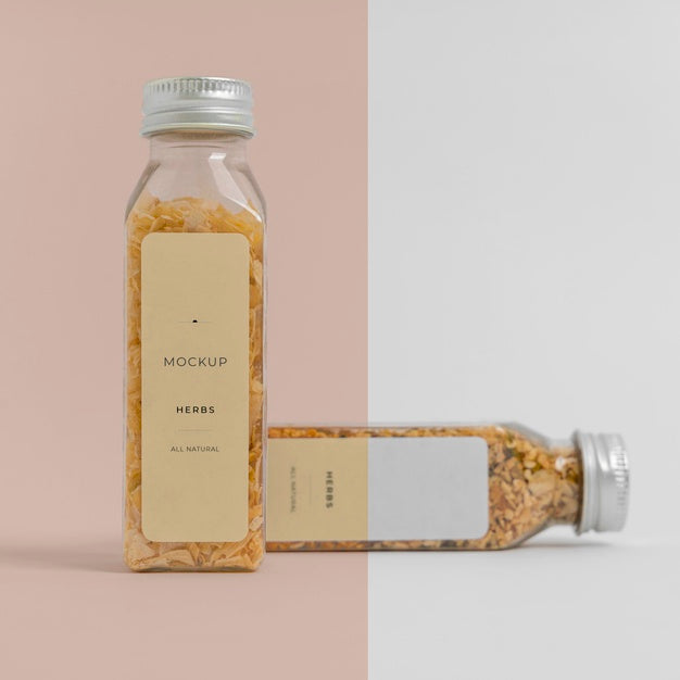 Natural Spices With Label Mock-Up Arrangement Psd