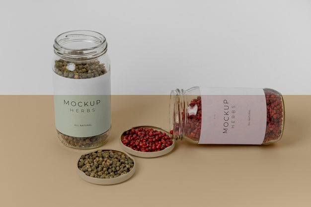 Natural Spices With Label Mock-Up Arrangement Psd