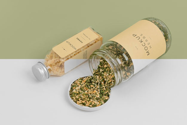Natural Spices With Label Mock-Up Arrangement Psd
