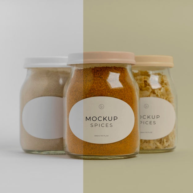 Natural Spices With Label Mock-Up Arrangement Psd