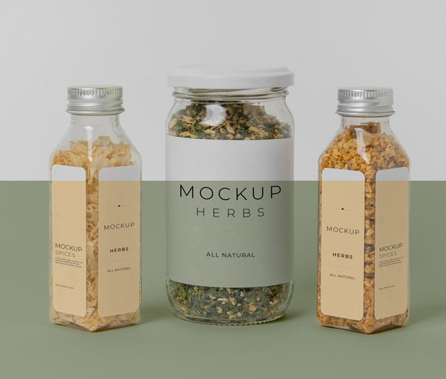 Natural Spices With Label Mock-Up Arrangement Psd