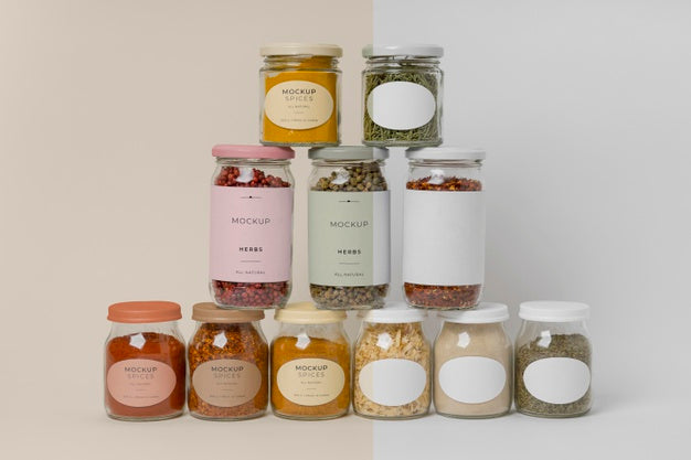 Natural Spices With Label Mock-Up Assortment Psd