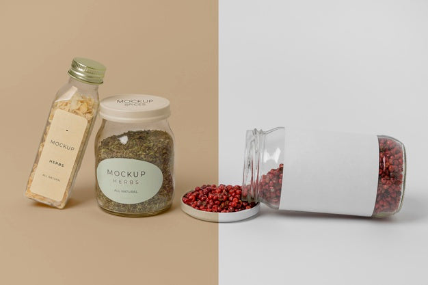 Natural Spices With Label Mock-Up Assortment Psd