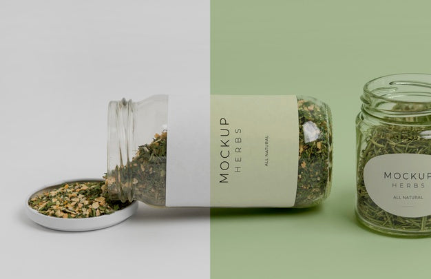 Natural Spices With Label Mock-Up Assortment Psd