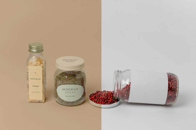 Natural Spices With Label Mock-Up Assortment Psd