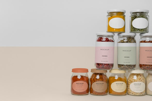 Natural Spices With Label Mock-Up Assortment Psd
