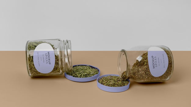 Natural Spices With Label Mock-Up Composition Psd
