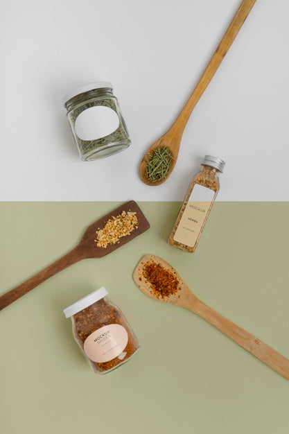 Natural Spices With Label Mock-Up Composition Psd