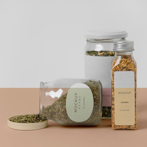 Natural Spices With Label Mock-Up Composition Psd