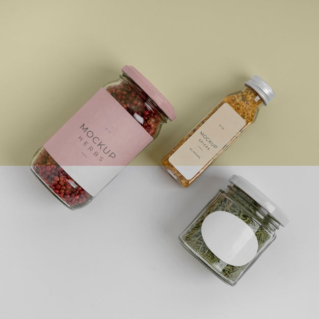 Natural Spices With Label Mock-Up Composition Psd