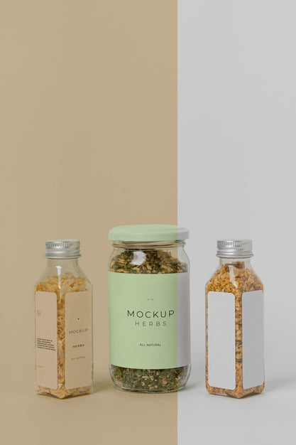 Natural Spices With Label Mock-Up Composition Psd