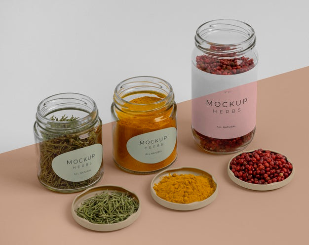Natural Spices With Label Mock-Up Composition Psd