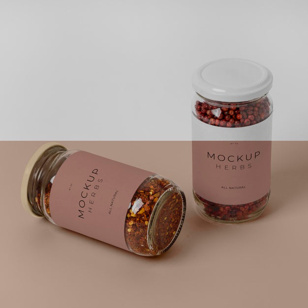 Natural Spices With Label Mock-Up Composition Psd