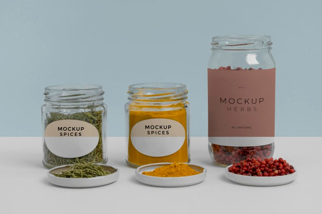 Natural Spices With Label Mock-Up Composition Psd